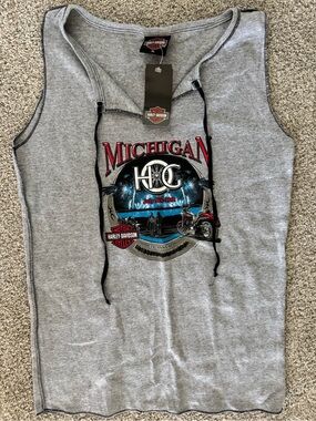 Harley-Davidson Gray Sleeveless Michigan H.O.G. Tank. New with tag size XL.